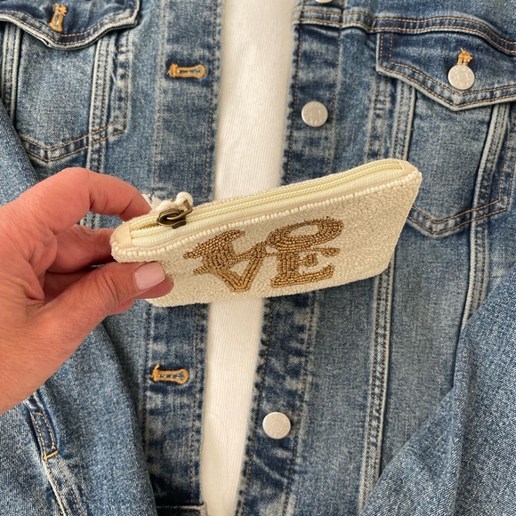 LOVE Coin Pouch Seed Bead Coin Pouch Beaded Coin Bag Beaded Coin Purse Ivory - Picture 4 of 6